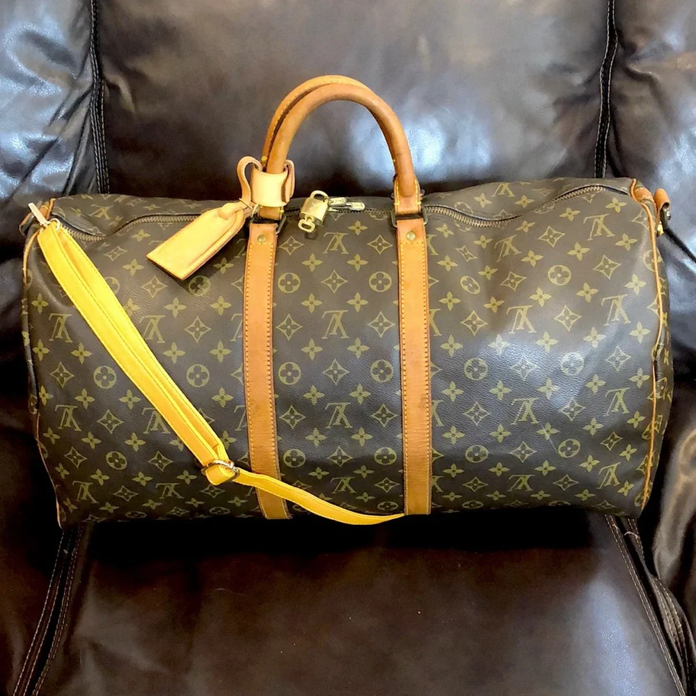 LOUIS VUITTON Monogram LV55 Keepall Bandolier Strap Luggage Tag Lock Key VI8902
